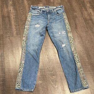 Pilcro and the letterpress, leopard trim, boyfriend, distressed jeans